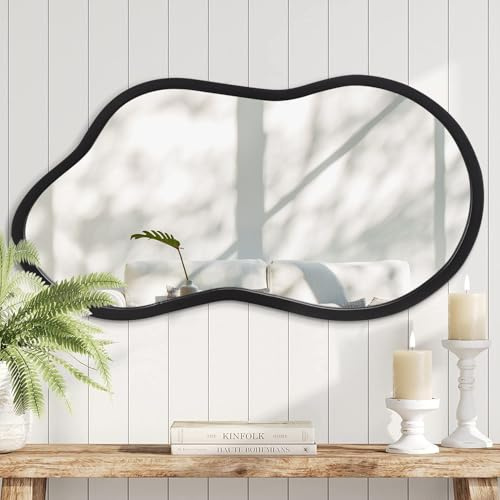 AAZZKANG Stor oregelbunden spegel svart asymmetriska väggmonterade speglar med trä inramade 55 x 30 cm dekorativ för badrum sovrum vardagsrum entré