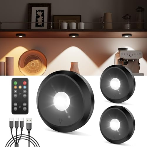 Luz Vitrina LED Sin Cable con Mando, Bateria de 2400mAh Foco LED Recargable USB para Interior Luz Armario con Pulsador y Iman Luces Cocina Bajo Mueble Tactil Lámpara Nocturna Pilas para Estanteria