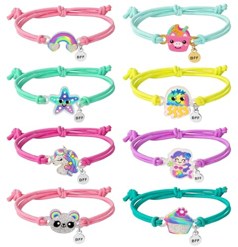 Girls Unicorn Mermaid Bracelets for Kids Friendship Jewelry Lovely Best Friend Gift Matching Couples Gift Panda Rainbow Pendants BFF String Wristband Pretend Play Bracelet Bulk Bracelet 8pcs-Style 2