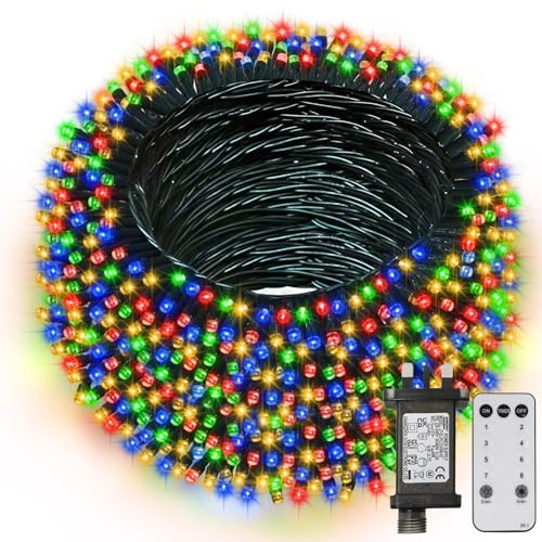 40M 400 LED Christmas Fairy Lights Plug in with Remote Timer 8 Modes | Green Wire String Lights Dimmable Waterproof for Garden Patio Porch Party Decorations (Multicolour)