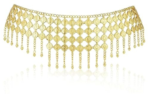 Belly Dancer Outfit, Belly Dance Hip Scarf, Gold Sequin Skirt, Gold Adjustable Bell Pendant Belt Chain, Women's Belt Chain, Music Festival Themed Party Belly Dance Clothing Accessories