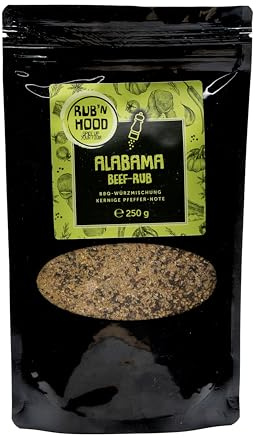 RUB’N HOOD – 250g Alabama BBQ Rub - Grillgewürz für Fleisch, Fisch und Gemüse - zum Grillen, Smoken, Braten und Kochen – kernige Pfeffer-Note