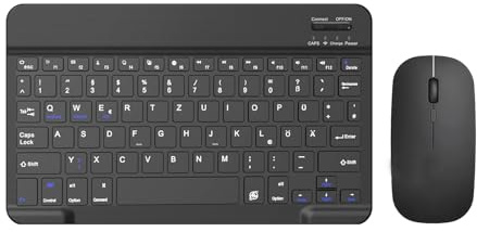 COEZFE Kabellose Bluetooth Tastatur & Maus, Ultraflache drahtlose Tastatur (Deutsches QWERTZ-Layout) mit Maus für iPad/Samsung/Lenovo/Tablets & andere iOS Android Windows-Geräte, Schwarz