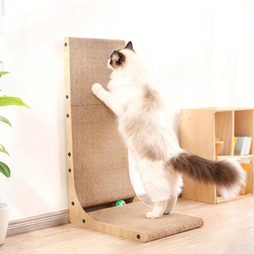 Fiula Kat-Zen Kratz,Cat Scratching Post,Kratzmöbel K-atze,Kratzpappe für Katzen Groß XXL,Starre, Dichte Wellpappe,70 cm Hoher L-Förmiger Kratzbaum für Ka-tzen,Für Katzen Jeden Alters Geeignet
