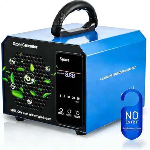 ExKeen Generador de Ozono Automático 80000mg/h, Máquina de Ozono Cubre, Ozonizador Timer 120 Minutos 5 Modos, para Auto, Mascotas, Cocina, Apartamento Sanitizador Purificador de Aire