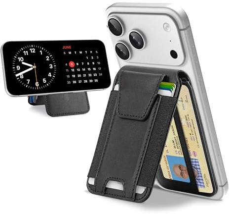 TopMade for MagSafe Wallet with Stand, Strongest Magnetic Wallet for iPhone 17/16/15/14/13/12 Series, Leather Magnetic card holder with Adjustable Stand, 9 Cards Holder, RFID Blocking, Black