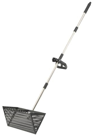 Cozyel Râteau de plage,Râteau à puces de sable, pelle à sable de plage en acier inoxydable avec large panier, râteau à long manche détachable pour peigner la plage, tamiser le sable et chasse au, Noir