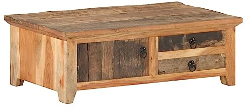 Keeiluna Solid Reclaimed Wood Coffee Table, Natural Washed Finish, 90x50x31 cm Vintage Living Room Furniture, Durable Accent Table, Storage Unit for Corner Floor Spaces