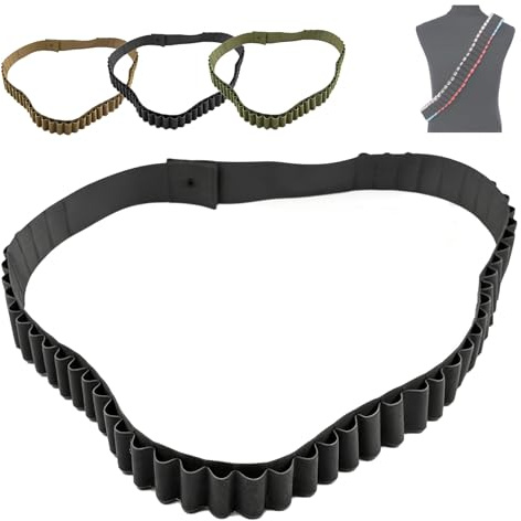 Bandolera De Escopeta Calibre 10/12/20, Cinturón De Munición De Hombro Negro Sigiloso De 50 Vueltas, Bandolera Táctica Ajustable For Uso En Exteriores(Black)