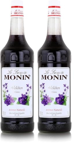 Monin Sirup Veilchen (1 x 1,0l) - Genuss für Cocktails und Desserts - blumig und Vegan (Packung mit 2)