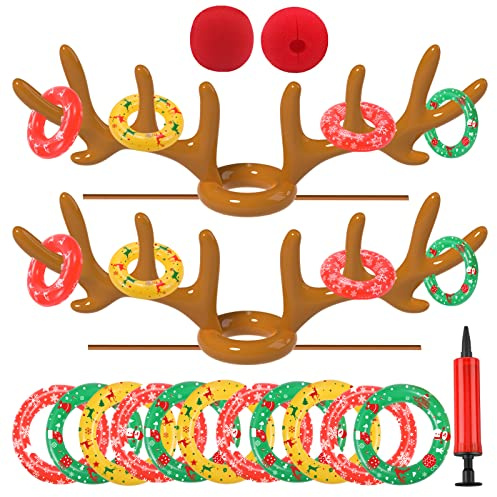Uniqhia Gioco gonfiabile di lancio dell'anello delle corna di renna, gioco di Natale 2023 lancio dell'anello per giochi di festa di Natale, brevettato