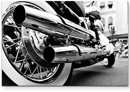 Paul Sinus Art Leinwandbilder | Bilder Leinwand 120x80cm Motorrad Auspuff Rad – Nahaufnahme