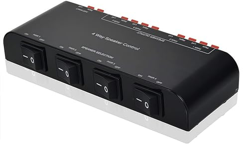 Adwits 4-Kanal Lautsprecher Switcher Selector Box mit Terminal Claps 200W RMS Max 100W umschaltbar, schwarz