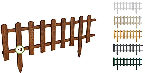 Floranica 4 Stk. Beeteinfassung Steckzaun Zierzaun 30 cm x 100 cm Braun Gartenzaun aus Holz Dekozaun Lattenzaun Rasenkante imprägniert Umzäunung für Garten Wege Beeten