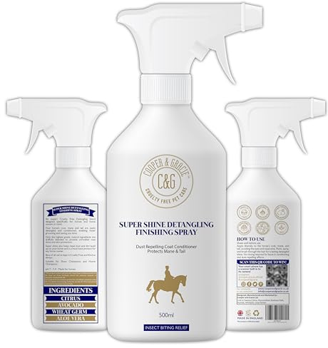C&G Pets | Horse Super Shine Spray de acabado desenredante 500 ml | Acondicionador repelente de polvo | Ingredientes naturales | Protege el brillo natural de la cola