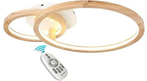 2-Ring LED Deckenleuchte Wohnzimmerlampe Modern Chic Runde Dimmbar Deckenlampe mit Fernbedienung Kreative Holz Acryl Design Decke Licht für Schlafzimmer Esszimmer Büro Küche lampe [Energieklasse A++]