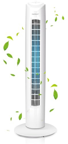 Aigostar Ventilatore a torre Silenzioso, 3 velocità regolabile, Oscillazione automatica a 85°, Ventilatore Silenzioso per casa e ufficio, cavo lungo 180cm, 82 CM, 45W, Bianco