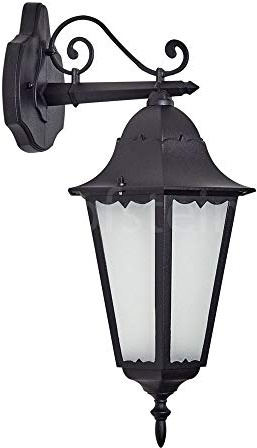 HOFSTEIN Außenwandleuchte Hongkong FROST, Außenwandlampe aus Metall/Milchglas in Schwarz, Wechselscheiben Klar, Wandleuchte Down im Retro-Stil, E27, IP44, Eingangsbereich, Haustür, Hof