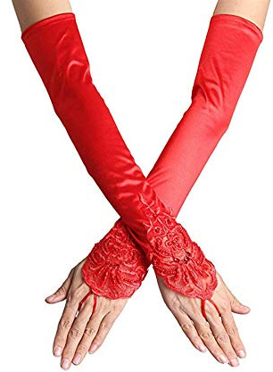 SUNTRADE Damen Spitze Satin Braut Party Fingerlose Handschuhe Pailletten Elegant