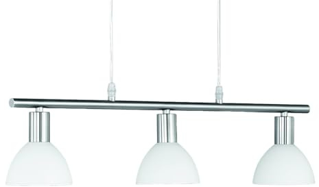 3-flammige Balkenpendelleuchte 61cm breit mit Glasschirmen Weiß