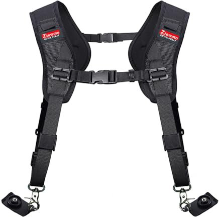 ztowoto Double Shoulder Camera Strap Harness Quick Release Adjustable Dual Camera Tether Strap and Safety Tether for DSLR SLR Camera (Focus)