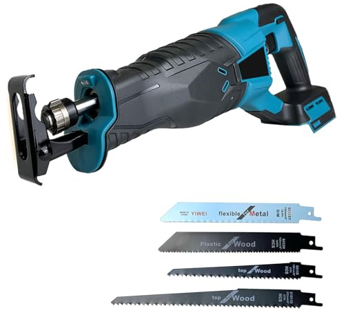 Sierra de sable sin escobillas para Makita 18 V, velocidad variable de 0-2800 spm, longitud de recorrido 32 mm, 4 hojas de sierra, mandril de sujeción rápida, ideal para cortar madera y metal