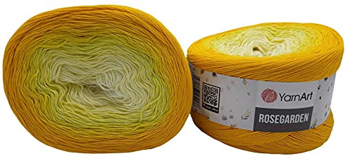 Yarnart Rosegarden, 500 Gramm Bobbel Wolle Farbverlauf, 100% Baumwolle, Bobble Strickwolle Mehrfarbig (gelb weiss 309)