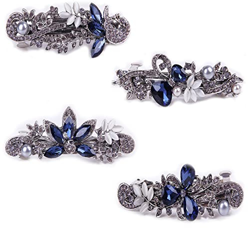 4 Stück Haarspangen für Damen, Retro-Haarspange, französische Vintage-Haarspange, mit Strass, für Damen und Mädchen, dicke Frisur (Farbmischung)