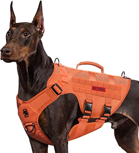OneTigris Anti Zug Hundegeschirr Grosse Hunde, AIRE MESH Taktisches Geschirr mit 2 Griff & 3 D-Ringen, No Pull Hundegeschirr Mittelgroße Hunde, Atmungsaktiv Verstellbar Brustgeschirr, Orange XL