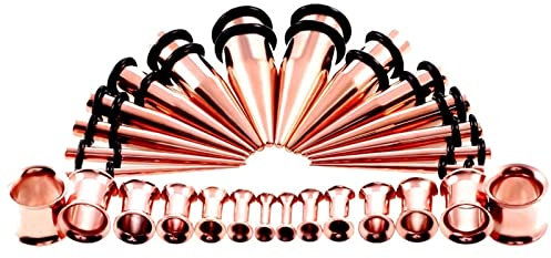 Skcess Dehnstäbe Set Chirurgenstahl, Piercing Ohr Tunnel Set mit 28PCS Roségold Kegel und Doppelt Aufgeweitet Body Piercing Schmuck Geschenk Kit