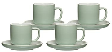 Ritzenhoff & Breker Jasper Espressotassen mit Untertassen, 4er Set, Mint, 240 ml, Espressogeschirr mit Soft-Touch-Haptik & Mattglasur, Spülmaschinengeeignet