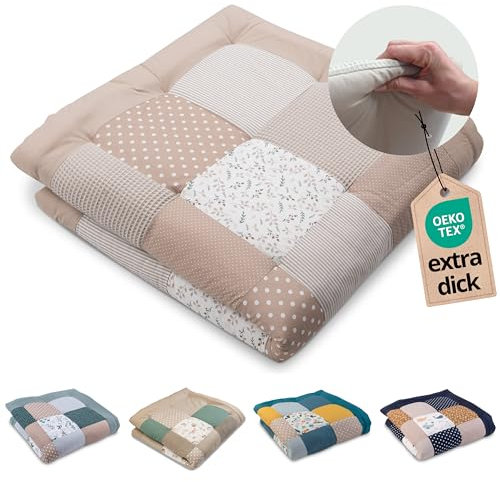 ULLENBOOM Krabbeldecke für Baby 120x120 cm, 100% OEKO-TEX Materialien, Made in EU, Dick & weich gepolstert, Sandblume - ideal als Babydecke & Spieldecke Baby