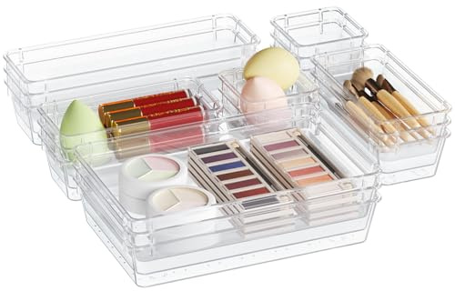 Lifewit 21 Stücke Schubladen Organizer mit 4 Größen, Schminktisch organizer | Kunststoff Schubladenorganizer für Make up, Schreibwaren usw, Drawer Organizer für Schreibtisch Küche Büro Bad Schlafzimmer