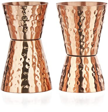 NKlaus Jigger 14243 - Vasos medidores (2 unidades, 2/4 cl, 40 ml, 60 ml, 100 % de cobre puro)