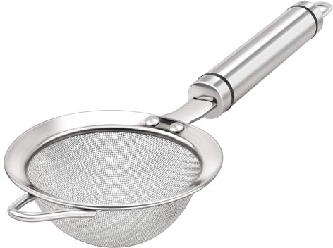 AOWOTO Coladores de malla fina de acero inoxidable 304 para cocina, colador-skimmer con asa, tamiz de metal para alimentos, arroz, aceite, fideos, frutas, verduras, colador de té