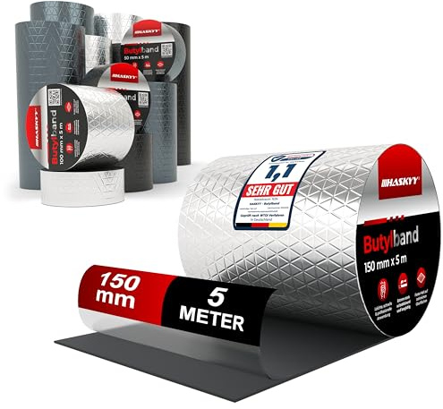 HASKYY Aluminium Butylband Dachreparatur 150 mm x 5 lfm Bitumen Aluband Reparaturband Dichtband