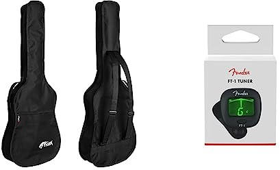 TIGER GGB7-FAC Akustikgitarrentasche - Hülle mit Schultergurt und Tragegriff & Fender FT-1 Pro Clip-On Tuner – Für akustische und E-Gitarre, Bass und Ukulele – Schwarz