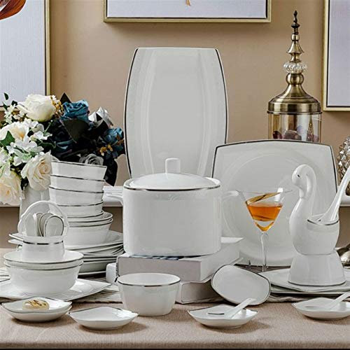 Keramik-Kochgeschirr-Set, neues Keramik-Topf-Schüssel-Geschirr-Set, kontinentales nützliches Bone China-Reisschüssel-Kombinationsgeschenk (Farbe: Weiß, Größe: 5