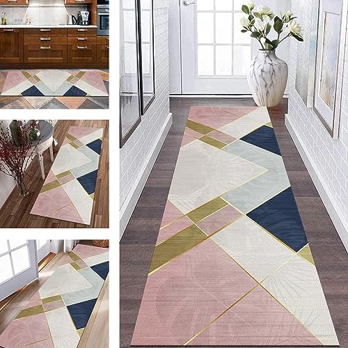 Teppich Läufer Flur rutschfest Küchenläufer Grau Rosa Blau Korridor Teppichläufer Waschbar 80X180CM Modern Lang Flurläufer Teppichmatte Küche Schlafzimmer Kinderzimmer Wohnzimmer Meterware Fußmatten