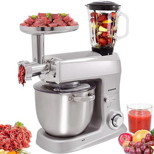 Syntrox Germany Küchenmaschine Wasas Mixen & Zerkleinern 7,5 Liter, Mixer und Fleischwolf in einem, Hackfleisch selber machen, Standmixer,zerkleinerer, Rührgerät, Hochleistungsmixer (Silber)