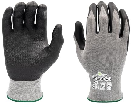 SHOWA Guanti di sicurezza XC810 antitaglio ultraleggeri con palmo rivestito in nitrile, A4, con fodera di livello D/A4, calibro 18, taglia XL (12 paia)