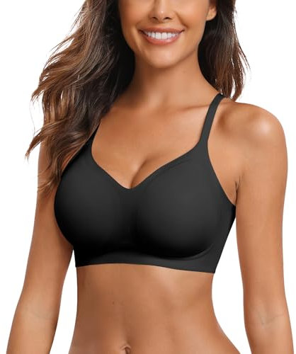 Vertvie Reggiseno senza cuciture da donna senza ferretto, comodo push up morbido reggiseno scollo a V, morbido bustino senza cuciture, ultra confortevole imbottito, 1 pezzo: nero, M