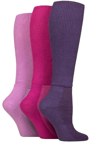 IOMI SOCKSHOP Footnurse Mens and Ladies Cushion Foot Bamboo Diabetic Knee High Socks Pack of 3 (UK, Numeric, 4, 8, Regular, Regular, Blackberry)