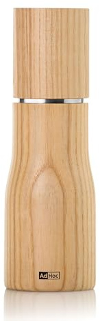 AdHoc MP841 manuelle Salzmühle oder Pfeffermühle LEVO 15 cm | langlebiges Keramik Mahlwerk & edler Holzkorpus | Mahlergebnis fein bis grob | simple Bedienung & elegantes, modernes Design (Hell)