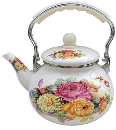 DimyFew Tetera esmaltada, cafetera, Tetera esmaltada Floral, Tetera de Agua para café y Cocina, Estilo F