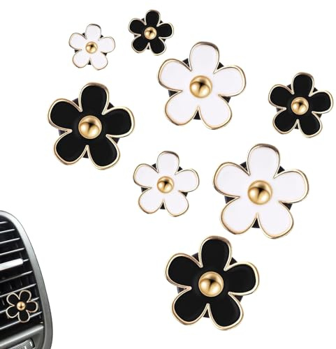 8 Stück Gänseblümchen Blume Auto Lufterfrischer Clip Blumen Auto Vent Clips Daisy Air Outlet Lüftung Clip für Frauen Mädchen Autozubehör Innenraum Deko (Schwarz+Weiß)