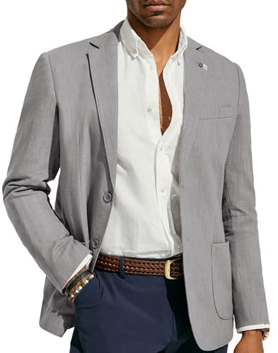 PJ PAUL JONES Giacca sportiva da uomo, casual, in cotone e lino, leggera, con 2 bottoni, sfoderata