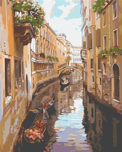 Malen Nach Zahlen Erwachsene Venedig-Stadt DIY Handgemalt Ölgemälde Leinwand Kits für Erwachsene Kinder mit Pinseln Acrylpigment Zeichnung Paint by Numbers für Haus Wand Decor 30x40cm,mit Rahmen