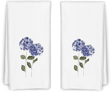 CIOJUNE Lila Hortensien Blumen Blumen Küchentücher Set mit 2 Stück – Sommerblumen, dekorative Handtücher für Badezimmer, grüne Hortensien-Dekoration, Geschirrtücher für Küche, florale Handtücher, 40,6