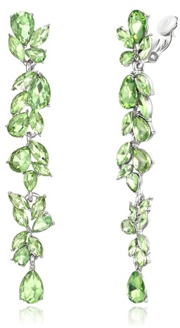 EVER FAITH Orecchini a clip con cristalli di strass a forma di lampadario per donna sposa, stile Art Deco marquise, gocce lunghe pendenti per matrimonio, verde, tono oro, 8.6 cm, Cristallo